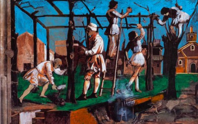 “La potatura della vite”, copia dagli affreschi di Palazzo Schifanoia, a Ferrara.