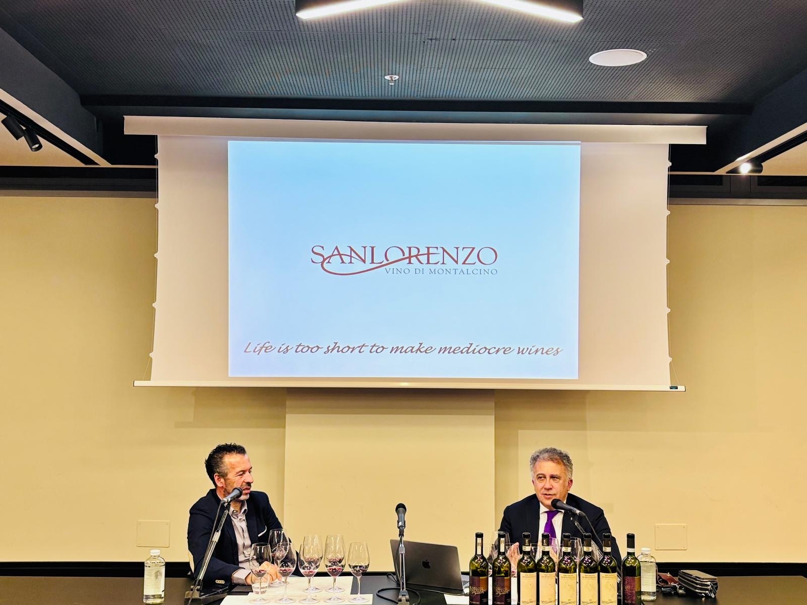 In docenza Luciano Ciolfi dell'azienda Sanlorenzo e Massimo Billetto docente della Fondazione Italiana Sommelier